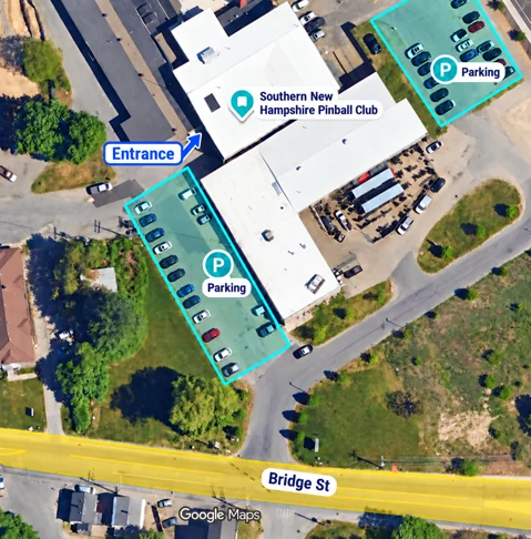 Parking and entrance map with Bridge Street highlighted in yellow